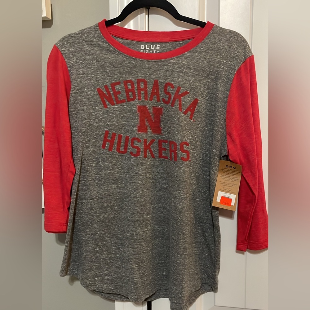 Nebraska Huskers Gray and Red Raglan Tee